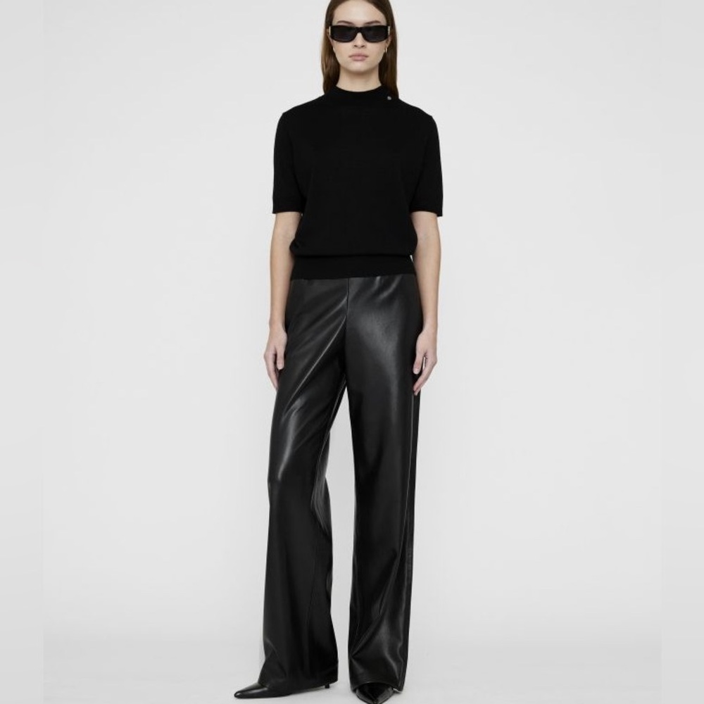 Anine Bing Black Wide-Leg Faux Leather Pants